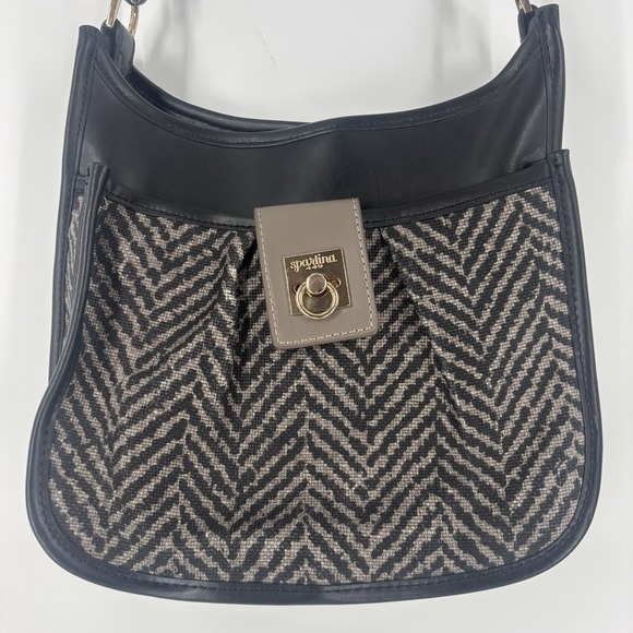 Spartina 449 Daufuskie Island Linen Leather Hobo Shoulder Bag Purse Herringbone - Picture 3 of 16